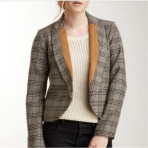 Willow & Clay Medium Plaid Wool Blend Blazer Academia Contrast Lapel Jacket